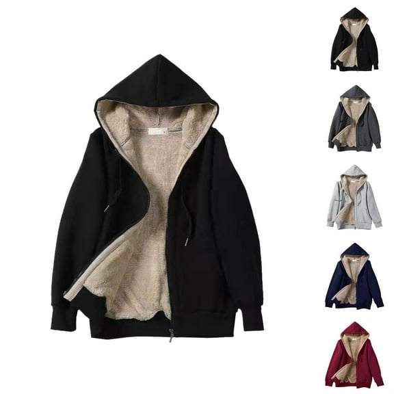 Fleece Lined Basic Zip Up Hoodie for Women 2025 Long Sleeve Plush Hoodies Pocket Hooded Sweatshirt Hoodie Women Jacket