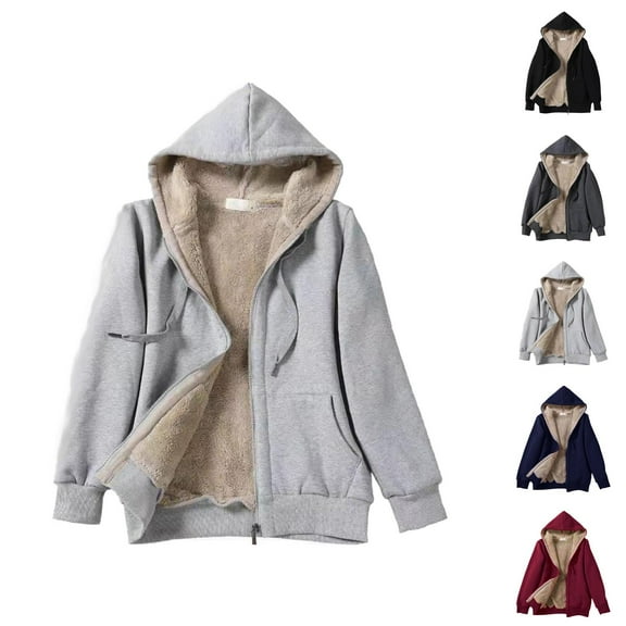 Fleece Lined Basic Zip Up Hoodie for Women 2025 Long Sleeve Plush Hoodies Pocket Hooded Sweatshirt Hoodie Women Jacket