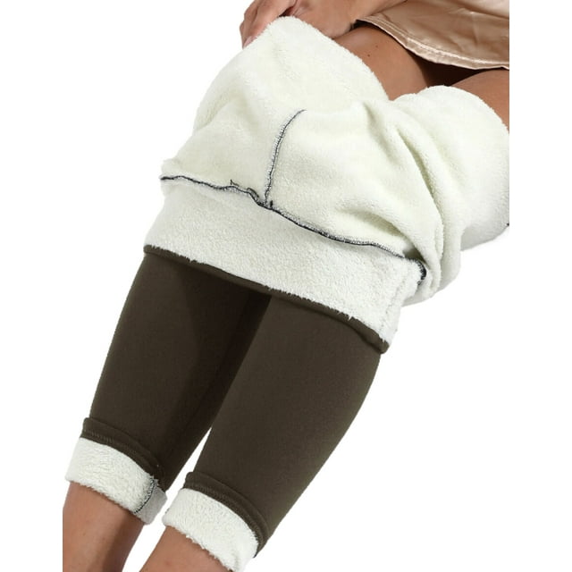 Fleece Lined Brown Leggings for Women Thick Winter Warm Soft High Waisted Tummy Control Thermal