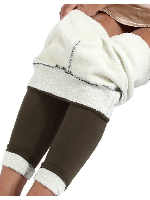 Fleece Lined Brown Leggings for Women Thick Winter Warm Soft High Waisted Tummy Control Thermal Pants Shermie