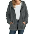 thumbnail image 1 of Fleece Lined Cardigan for Women Fall Casual Zip up Fuzzy Hooded Jackets with Pockets Long Sleeve Thick Outwear New Jacket for Women Dark Gray M, 1 of 7