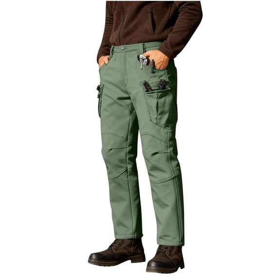 Fleece Lined Cargo Pants Men Waterproof Ripstop Pants with Multi Pockets Stretch Outdoor Hiking Outfits