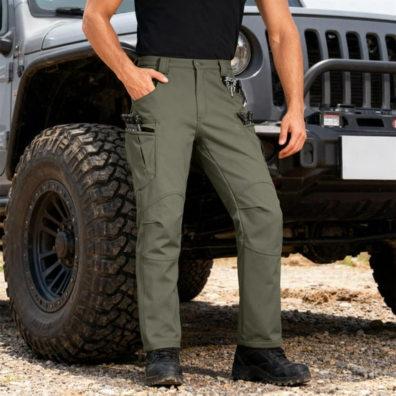 Fleece Lined Cargo Pants for Men Waterproof Pants Winter Warm Ripstop Cargo Pants with Pockets Gray M