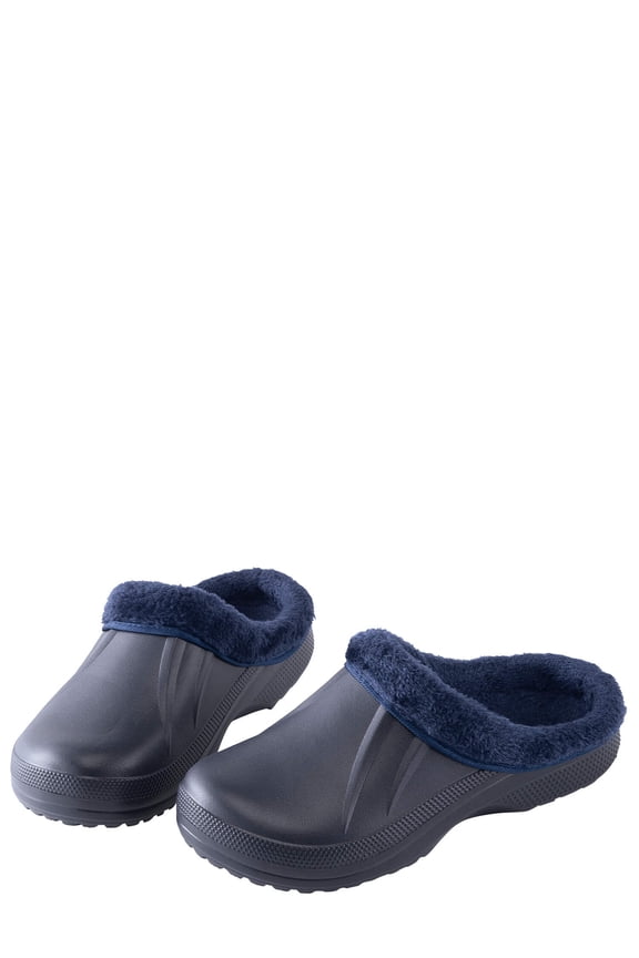 Womens Fleece Lined Clogs for Indoor and Outdoor Use, Navy Blue, Size 9