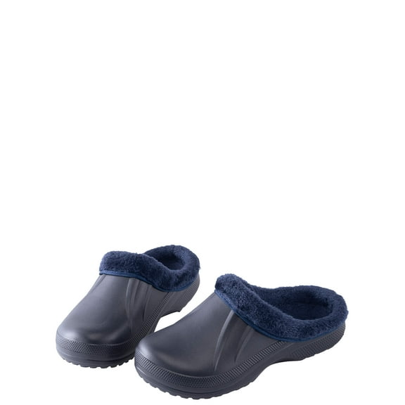 Womens Fleece Lined Clogs for Indoor and Outdoor Use, Navy Blue, Size 9