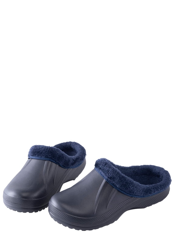 Womens Fleece Lined Clogs for Indoor and Outdoor Use, Navy Blue, Size 6