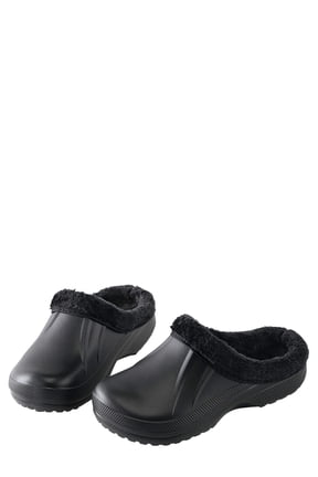 Womens Fleece Lined Clogs for Indoor and Outdoor Use, Black, Size 8