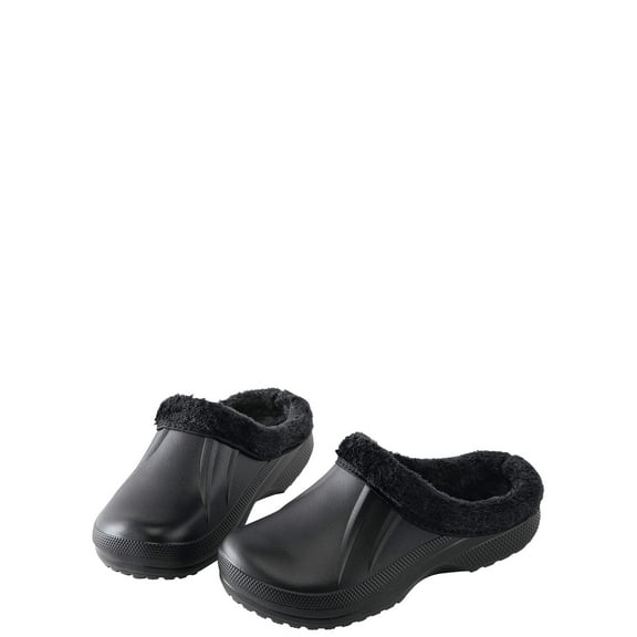 Womens Fleece Lined Clogs for Indoor and Outdoor Use, Black, Size 8