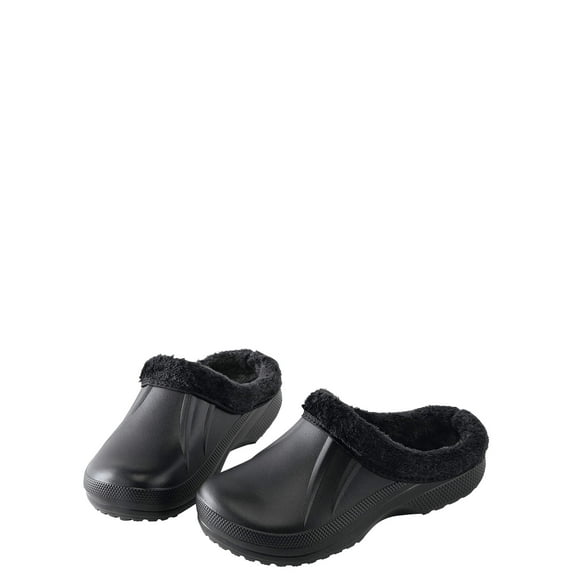 Womens Fleece Lined Clogs for Indoor and Outdoor Use, Black, Size 6