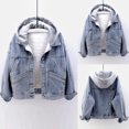 thumbnail image 1 of Fleece Lined Denim Coat Women,Womens 2023 Fleece Jean Jackets Warm Winter Hooded Short Denim Jackets Outwear Plus Size, 1 of 8