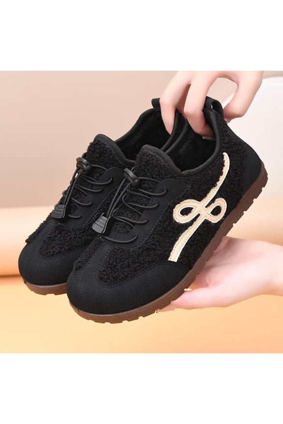 Fleece Lined Drawstring Toggle Casual Shoes Winter Outdoor Strolling, Thick Sole Thermally Insulated Oxfords Holiday Travel Wearing, Comfortable Flat Slip On Footwear Daily Commute, Black 6