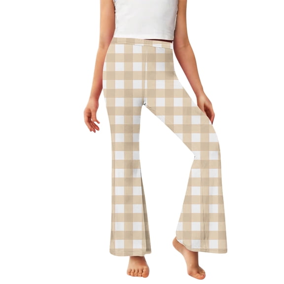 Fleece Lined Flare Leggings Girls 14-16 Winter Warm Plaid Flared Pants High Waisted Thermal Pants, 13 Y