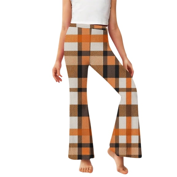 Fleece Lined Flare Leggings Girls 14-16 Winter Warm Plaid Flared Pants High Waisted Thermal Pants, 5 Y