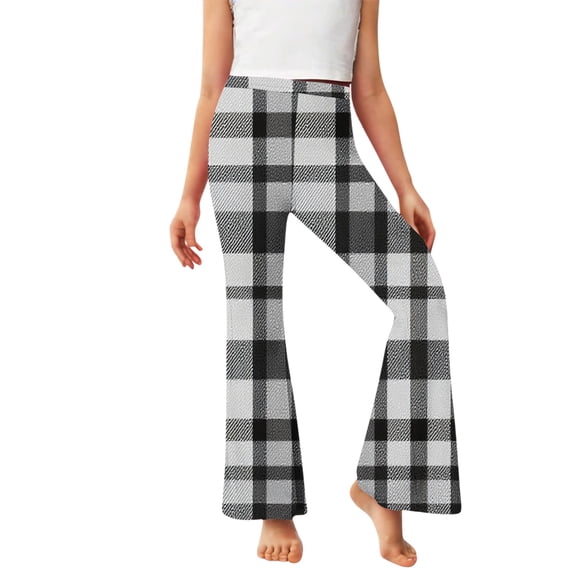 Fleece Lined Flare Leggings Girls 14-16 Winter Warm Plaid Flared Pants High Waisted Thermal Pants, 9 Y
