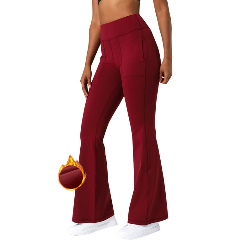 Willit Women's Fleece Lined Leggings High Waisted Winter Thermal Yoga Running  Pants with Pockets Wine Red XS at  Women's Clothing store
