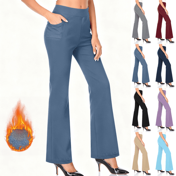Fleece Lined Flare Leggings for Women High Waisted Thermal Tights with Pockets Stretch Tummy Control Winter Warm Workout Leggings