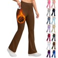 thumbnail image 1 of Fleece Lined Flare Leggings for Women with Pockets 28/29/30" Inseam High Waist Yoga Pants Tummy Control Workout Gym Bootcut Leggings Brown XL, 1 of 8
