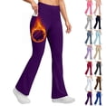 thumbnail image 1 of Fleece Lined Flare Leggings for Women with Pockets 28/29/30" Inseam High Waist Yoga Pants Tummy Control Workout Gym Bootcut Leggings Dark Purple M, 1 of 8