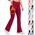 thumbnail image 1 of Fleece Lined Flare Leggings for Women with Pockets 28/29/30" Inseam High Waist Yoga Pants Tummy Control Workout Gym Bootcut Leggings Wine L, 1 of 8