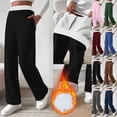 thumbnail image 1 of Fleece Lined High Waist Wide Leg Pants, Winter Warm Loose Fit Casual Trousers with Pockets, Solid Color Lounge Pants Leggings for Women, Cozy Christmas Gifts for Mom | Sopatenor,Pink XL, 1 of 9