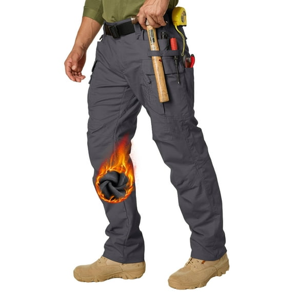 POENTAB Fleece Lined Hiking Pants for Men Outdoor Cargo Pants Waterproof Insulated Warm Work Trousers for Winter
