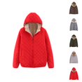 thumbnail image 1 of Fleece Lined Hooded Jacket for Women 2025 Fall Winter Checkered Long Sleeve Plain Zip Up Hoodie with Pockets Outerwear, 1 of 8