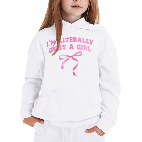 Fleece Lined Hooded Sweatshirt for Teen, Casual Letter Print Long Sleeve Baggy Pullover With Pocket Outdoor Outwear Solid Tops - White,10-11 Years