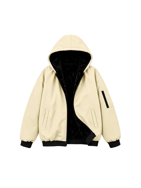 Fleece Lined Hooded Windbreaker for Women, Fall Winter Waterproof Long Sleeve Outdoor Hiking Fashion Jackets, S-XXL