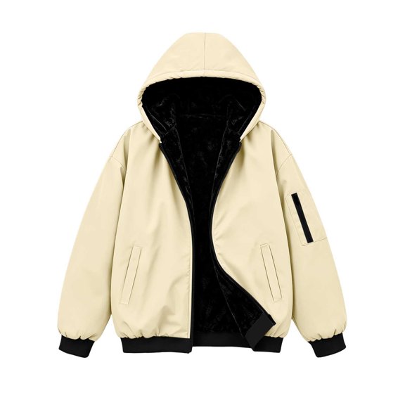 Fleece Lined Hooded Windbreaker for Women, Fall Winter Waterproof Long Sleeve Outdoor Hiking Fashion Jackets, S-XXL