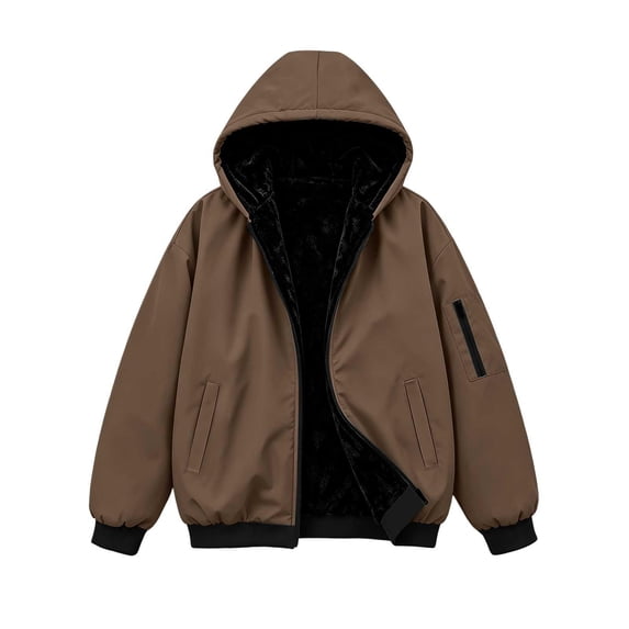 Fleece Lined Hooded Windbreaker for Women, Fall Winter Waterproof Long Sleeve Outdoor Hiking Fashion Jackets, S-XXL