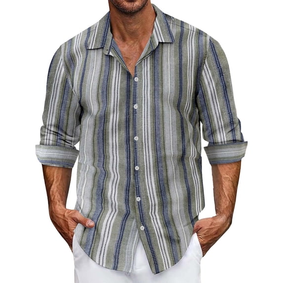 Fleece Lined Hoodie Men Sweatshirts for Men Clearance Lapel Button Striped Loose Casual Long Sleeve Shirt