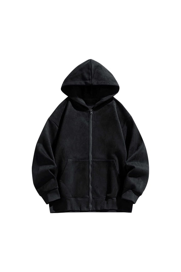 Fleece Lined Hoodie Mens Solid Color Hooded Sweatshirts Fall Winter Lightweight Jackets Plain Zip Up Hoodies Long Sleeve Tops Casual Pullover with Zip Pockets