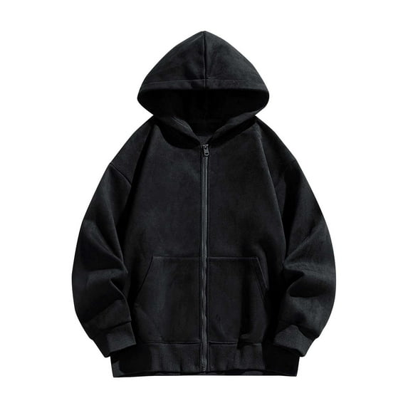 Fleece Lined Hoodie Mens Solid Color Hooded Sweatshirts Fall Winter Lightweight Jackets Plain Zip Up Hoodies Long Sleeve Tops Casual Pullover with Zip Pockets