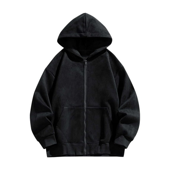 Fleece Lined Hoodie Mens Solid Color Hooded Sweatshirts Fall Winter Lightweight Jackets Plain Zip Up Hoodies Long Sleeve Tops Casual Pullover with Zip Pockets