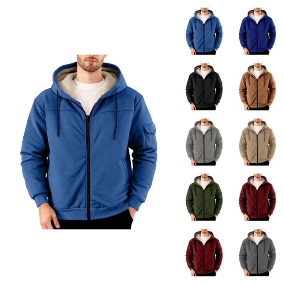 Fleece Lined Hoodies for Men Fall Winter Long Sleeve Relaxed Fit Casual Zip Up Jacket Sweatshirt Coat Outerwear with Pockets