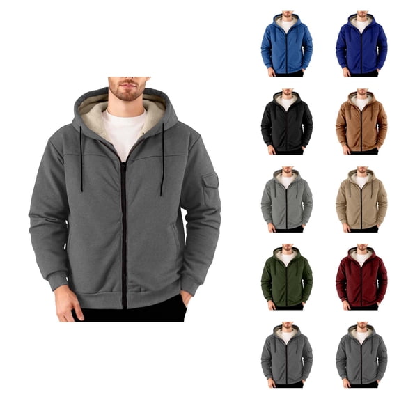 Fleece Lined Hoodies for Men Fall Winter Long Sleeve Relaxed Fit Casual Zip Up Jacket Sweatshirt Coat Outerwear with Pockets