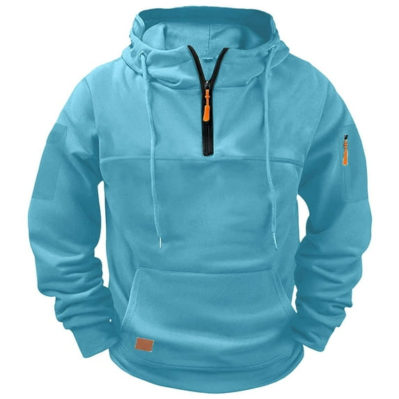 Fleece Lined Hoodies for Men with Zipper and Pockets Long Sleeve Sweatshirts Mens Solid Color Loose Pullover Thermal Athletic Workout Hoodie Tops