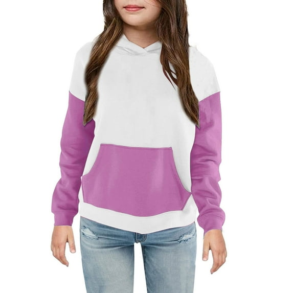 Fleece Lined Hoodies for Teen Girls & Boys with Front Pocket Pullover Sweatshirts Size 4-14 Tweens Cute Color Block Long Sleeve Warm Shirts Tops
