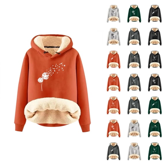 Lined Hoodies for Women 2025 Winter Long Sleeve Thick Graphic Hooded Sweatshirt Pullover Tops
