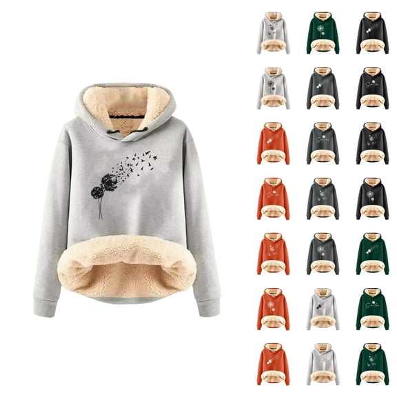 Fleece Lined Hoodies for Women 2025 Winter Long Sleeve Thick Graphic Hooded Sweatshirt Pullover Tops