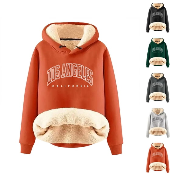 Lined Hoodies for Women 2025 Winter Long Sleeve Thick Los Angeles Graphic Hooded Sweatshirt Pullover Tops
