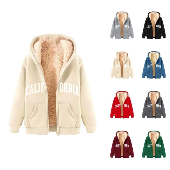 Fleece Lined Hoodies for Women 2025 Zip Up Thick California Hoodie Jacket with Pockets Hooded Sweatshirt Pullover Tops