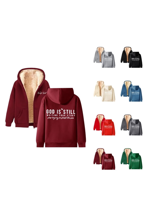 Fleece Lined Hoodies for Women 2025 Zip Up Thick Christian Hoodie Jacket with Pockets Hooded Sweatshirt Pullover Tops