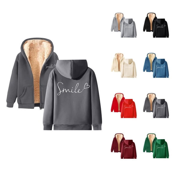 Fleece Lined Hoodies for Women 2025 Zip Up Thick Graphic Hoodie Jacket with Pockets Hooded Sweatshirt Pullover Tops