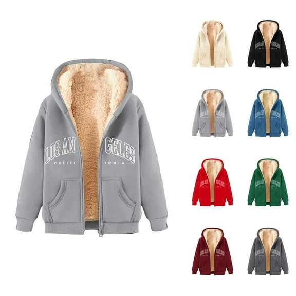 Fleece Lined Hoodies for Women 2025 Zip Up Thick Los Angeles Hoodie Jacket with Pockets Hooded Sweatshirt Pullover Top
