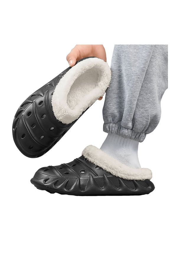 Fleece Lined House Slippers for Womens Mens Lightweight Hollow Out Non Slip Clogs Casual Platform Bedroom Side Shoes