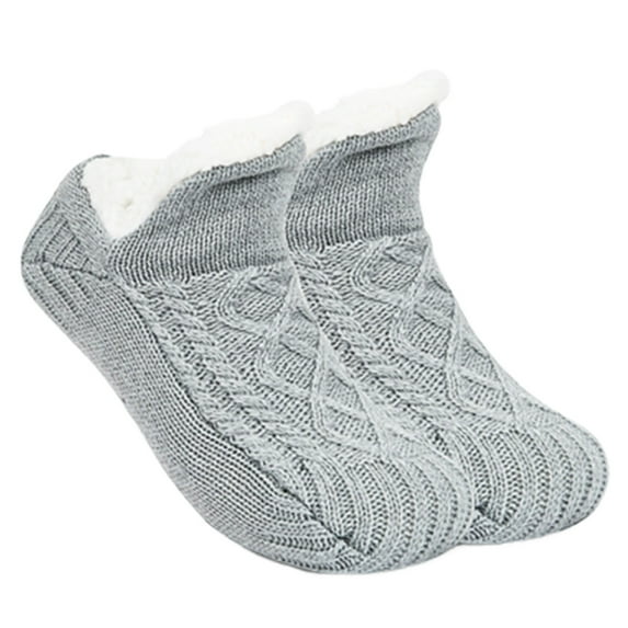 Fleece Lined Indoor Socks 1 Pair Anti-slip Floor Socks with Warmth Comfort Moisture-wicking Cozy Fleece Lining Knitted Adjustable Indoor Slipper Socks