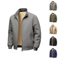 thumbnail image 1 of Fleece Lined Jacket Men Fall Winter Long Sleeve Business Casual Stand Collar Zip Up Jackets with Pockets Coat Outerwear, 1 of 4