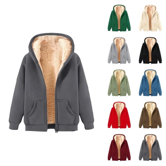 Fleece Lined Jacket for Women 2025 Fall Winter Long Sleeve Thick Plain Basic Zip Up Hoodie with Pockets Outerwear