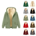 thumbnail image 1 of Fleece Lined Jacket for Women 2025 Fall Winter Long Sleeve Thick Plain Basic Zip Up Hoodie with Pockets Outerwear, 1 of 4